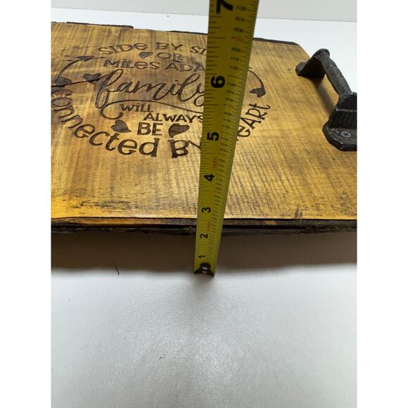 Handmade Primitive Serving Tray with Cast Iron Handles Live Edge 14X11.5X2.5 - Picture 6 of 7